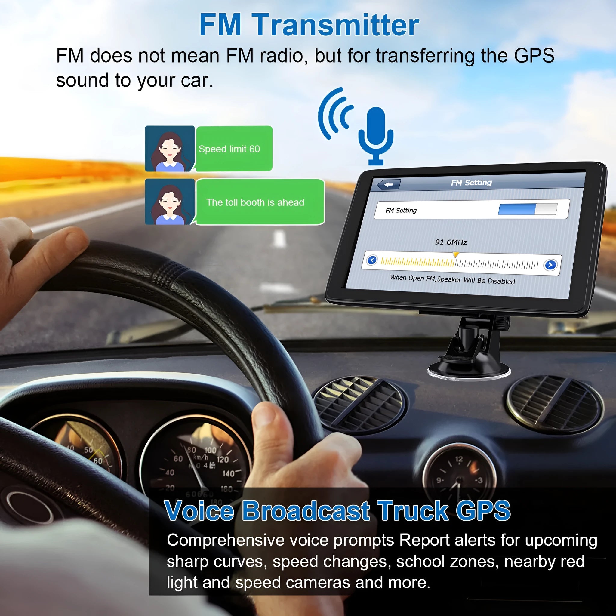 Portable 7-inch GPS navigator with HD touchscreen and voice navigation on car dashboard