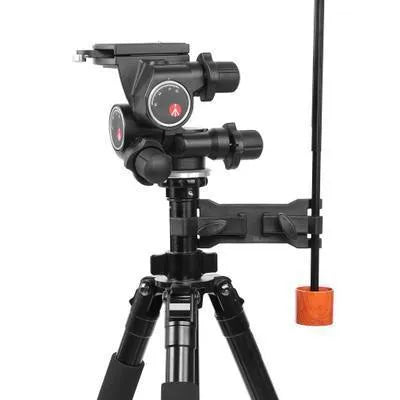 Black ABS plastic umbrella clip for mounting on a camera tripod quick release plate.
