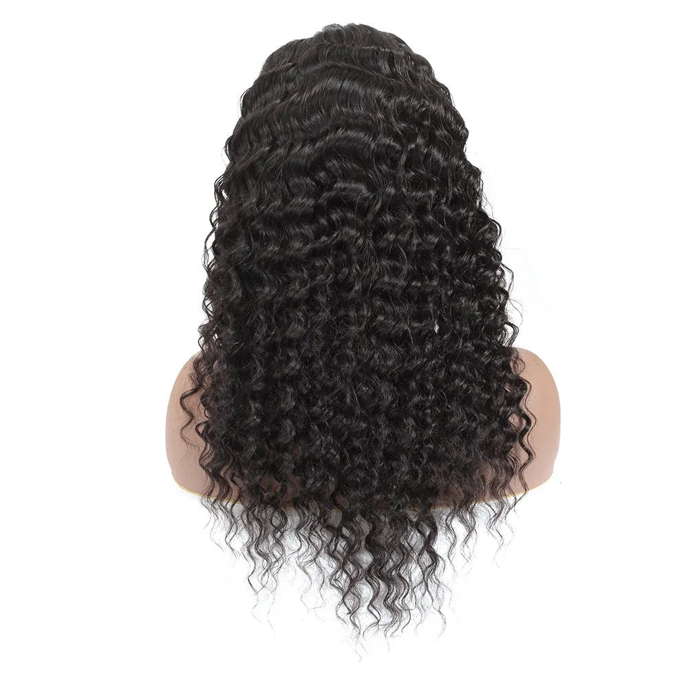 Human hair wig with lace front in 1B natural colour, 16 inch length, on a mannequin head