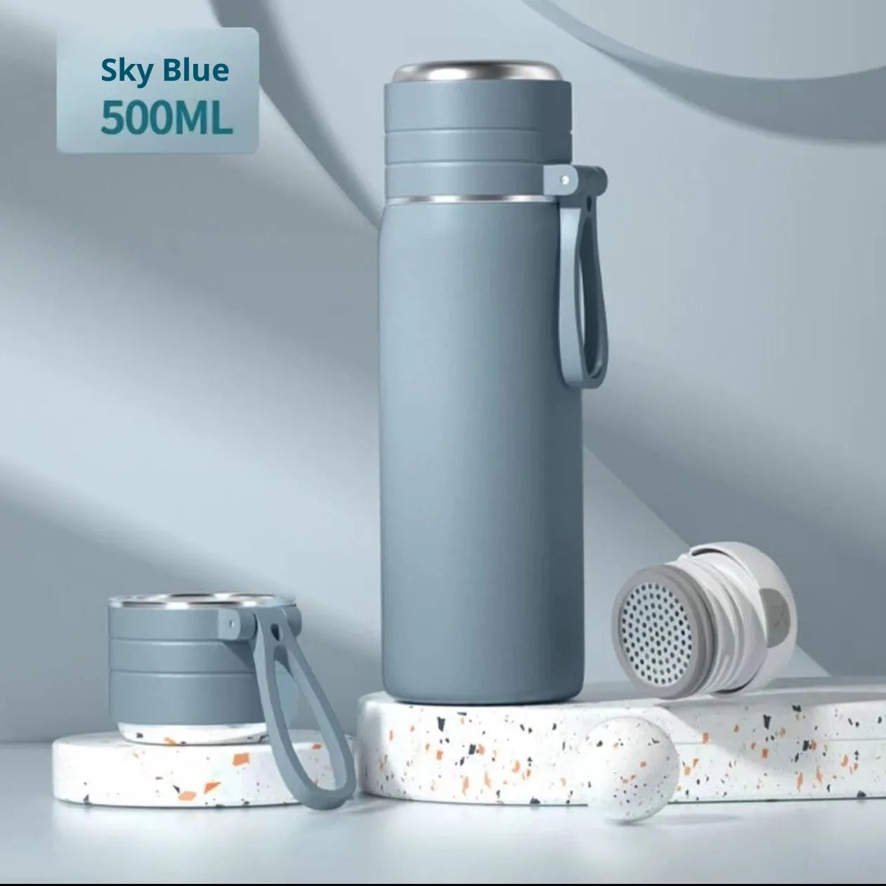316 stainless steel thermos cup with tea separation, 500ml capacity, army green colour