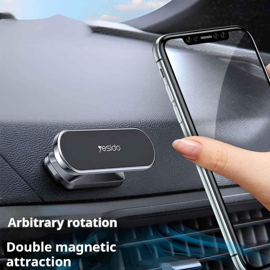 360 degree rotary magnetic adhesive car phone holder in black and grey with zinc alloy and N50 magnet