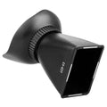 Black camera LCD viewfinder with magnification lens and magnetic mount on a DSLR.