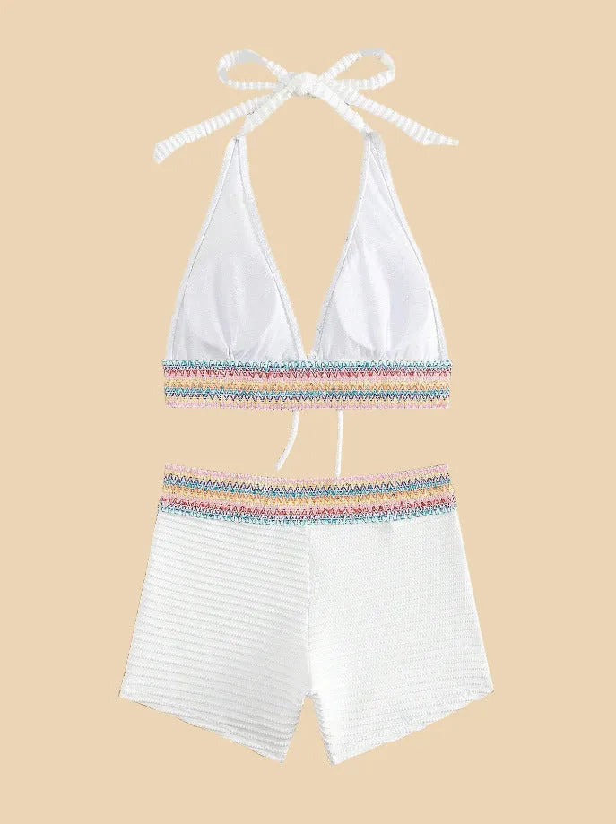 Women's high waist bikini swimsuit in two-piece design with polyester fabric