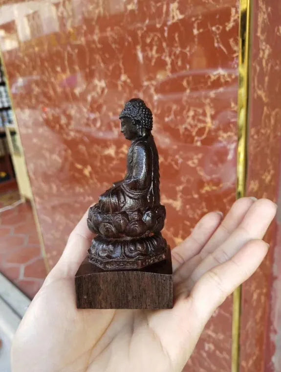 Natural black wood carving Sakyamuni Buddha statue 30cm height home office ornament