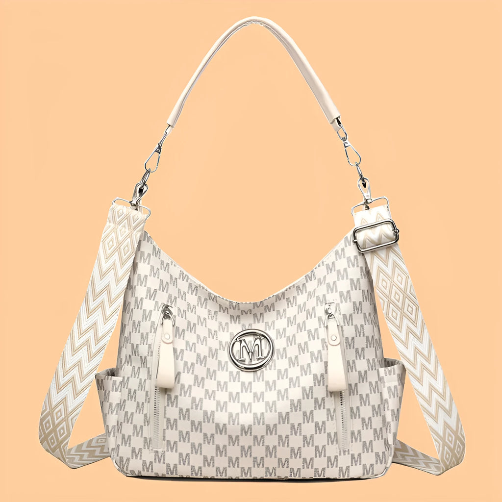 Retro printed shoulder messenger bag with sandwich pocket design and double adjustable straps