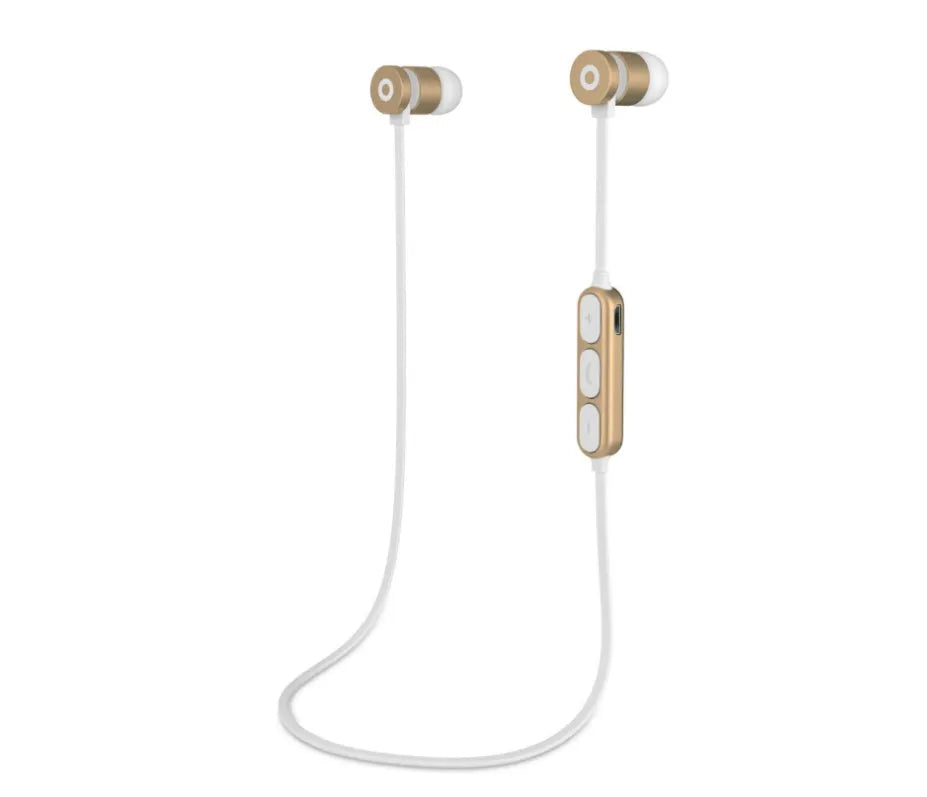 Metal magnetic sports Bluetooth wireless headset with neck-mounted design and in-ear buds