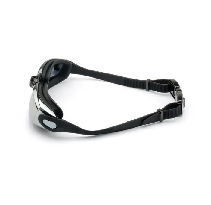 HD plating silicone anti-fog swimming goggles for adults, black, with polycarbonate lens and UV protection