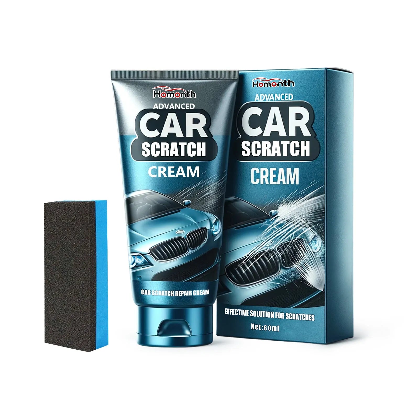 60ml car scratch repair cream tube and sponge applicator for automotive paint touch-ups