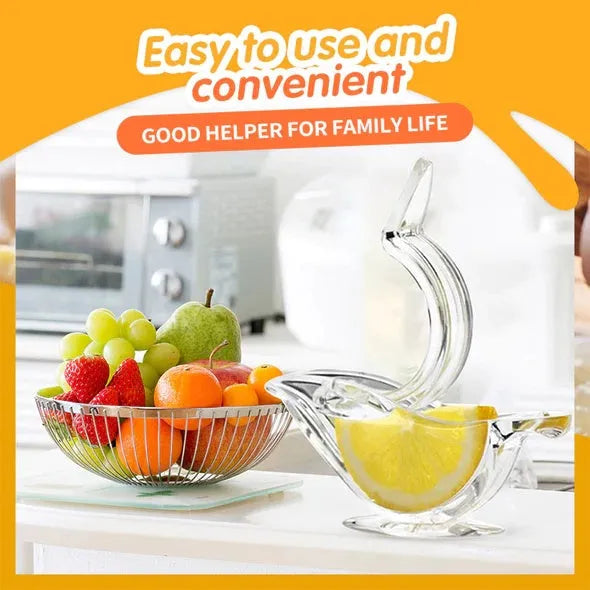Transparent acrylic bird-shaped manual lemon juicer for fresh juice extraction