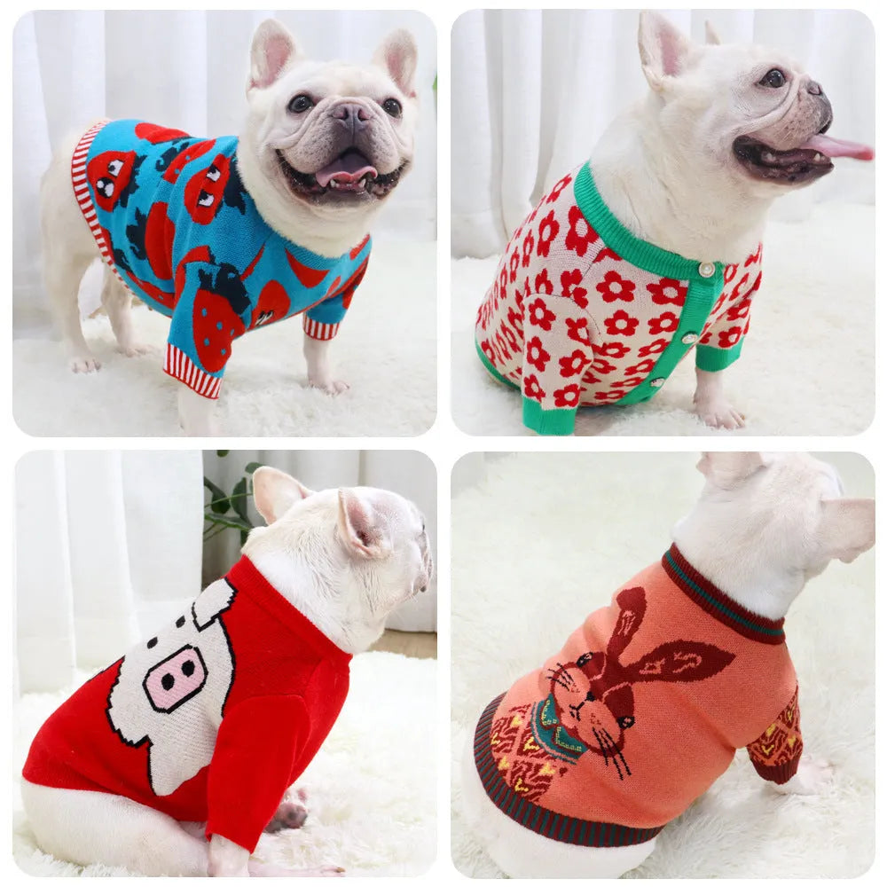 Cartoon Jarre Aero Bull dog sweater with buttons in autumn winter design