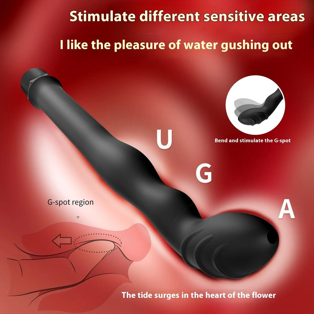 Black silicone hosepipe flusher for court cleaning, shown in large and small size options.