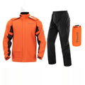 Adult motorcycle raincoat and rain pants suit in black with hidden shoe covers.