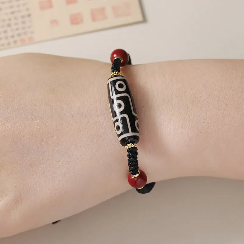 Tibetan agate Dzi bead bracelet for men with adjustable shrinkable design in natural stone
