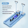 Blue and pink multi-functional ABS plastic fitness board with central abdominal wheel.