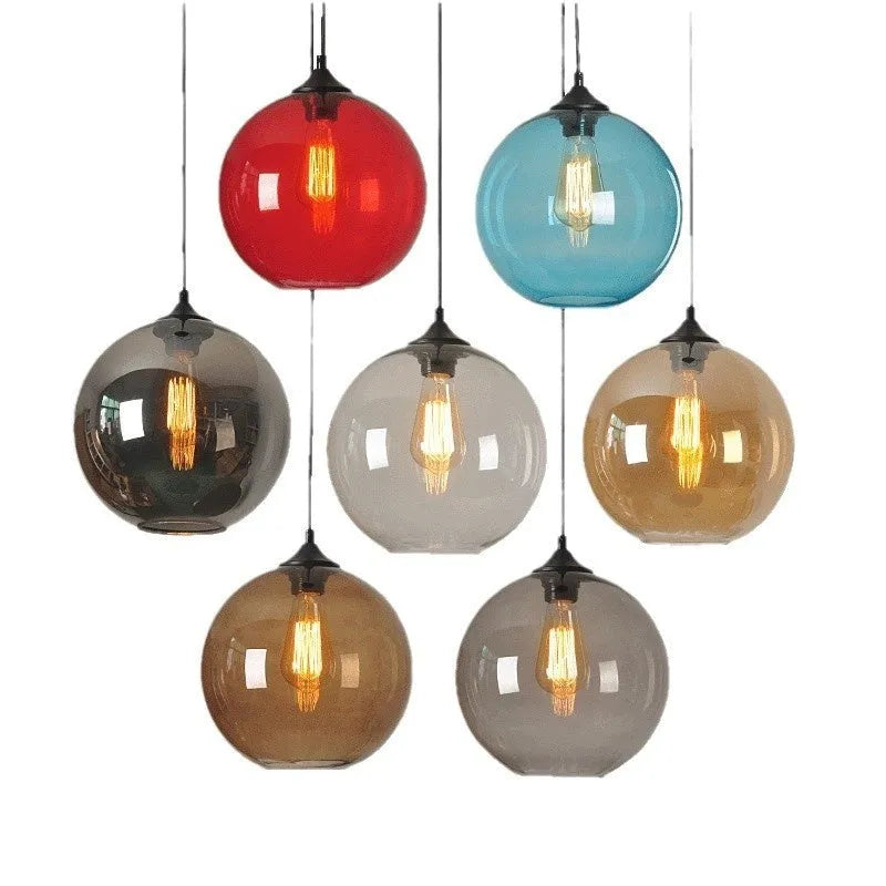 Creative colored glass ball chandelier pendant light in transparent glass, 25cm diameter, ceiling mounted