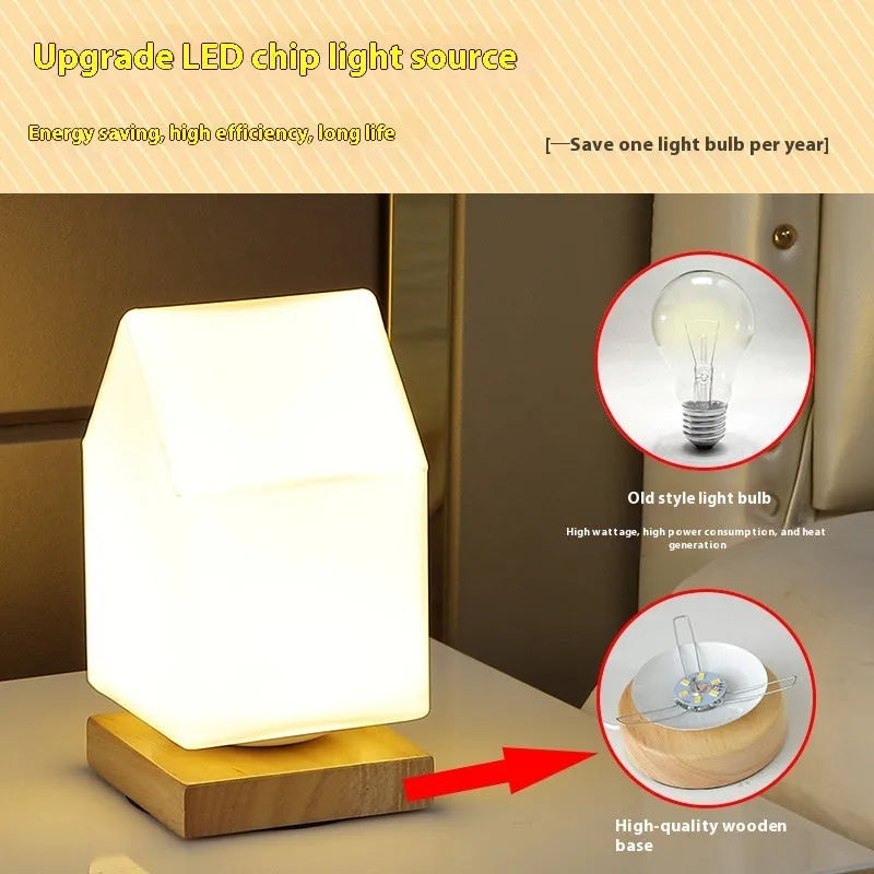 Nordic solid wood USB table lamp with flower-shaped 150x180mm design and touch dimming control