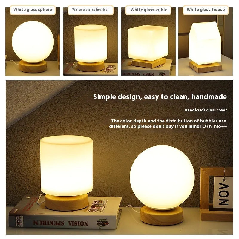 Nordic solid wood USB table lamp with flower-shaped 150x180mm design and touch dimming control