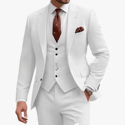 Men's slim fit three-piece suit in chemical fiber acetate blend fabric for business and wedding occasions