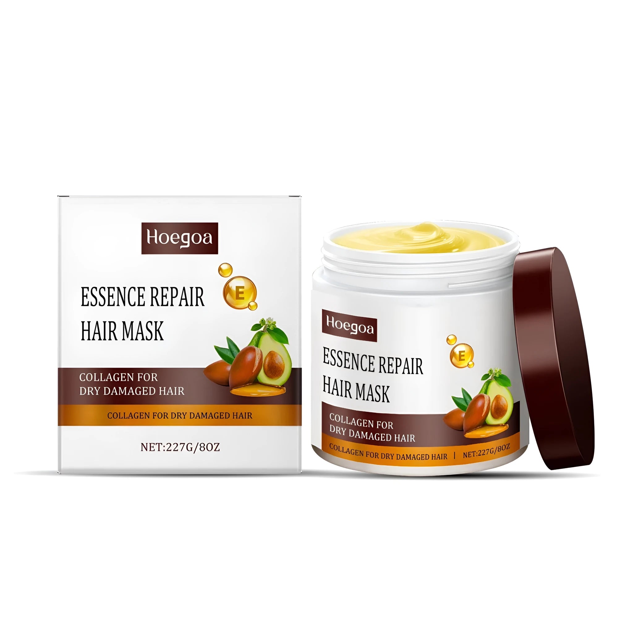 227g tub of collagen repair hair mask for dry and damaged hair treatment.