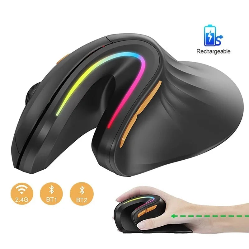 seenDa black vertical Bluetooth mouse with RGB lighting and dual-mode connectivity