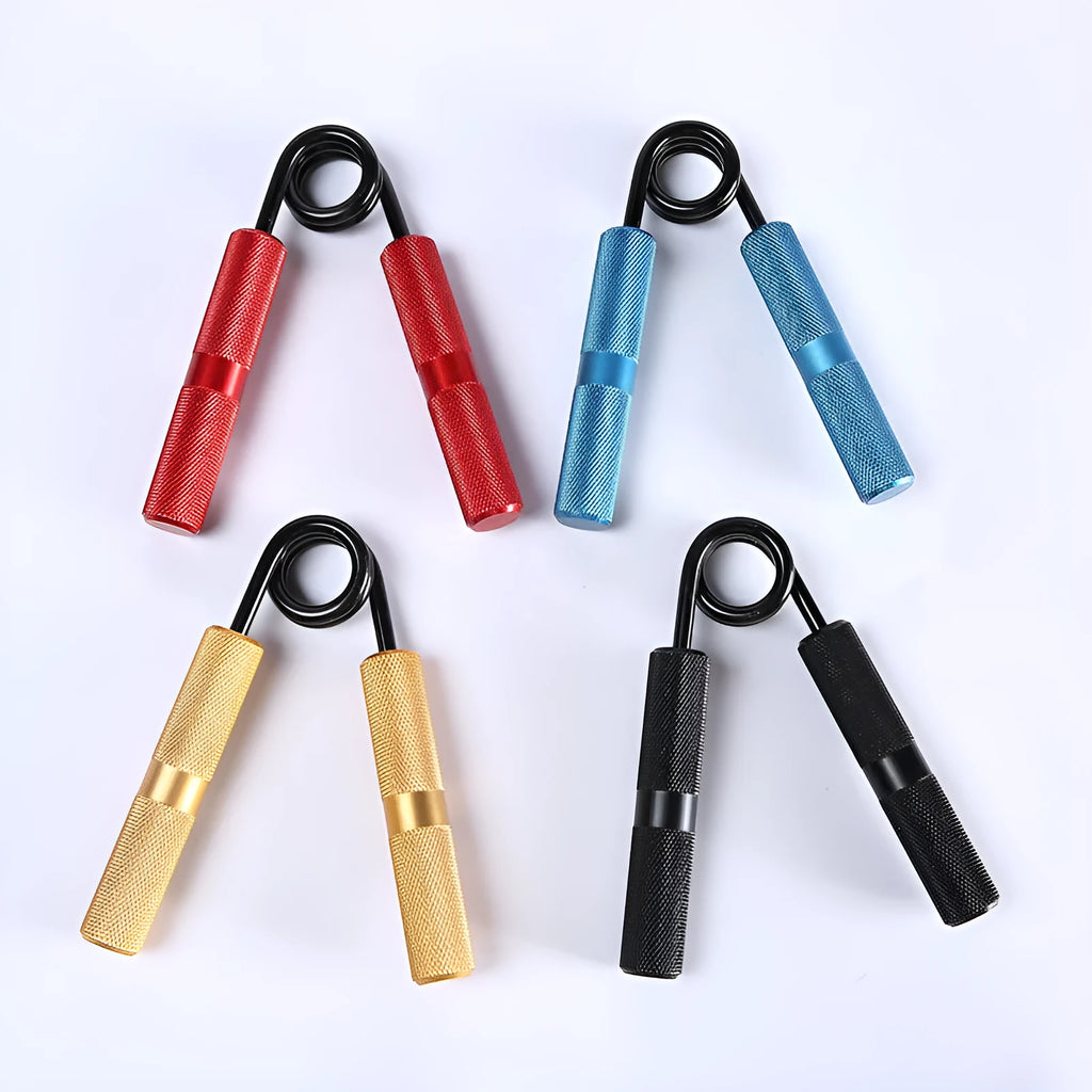 Adjustable metal spring hand grip strengthener with black handle, 100-300lbs resistance, 5-piece colour set