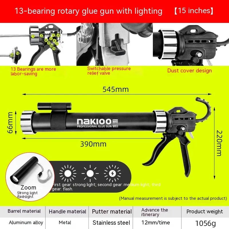 13 bearing automatic adhesive breaking glass glue gun with aluminium alloy body