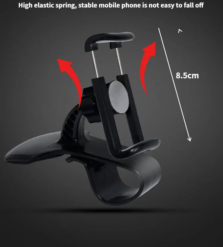 Black grey ABS plastic rotating phone holder for car air vent with direct view, 360-degree rotation, and adjustable width.