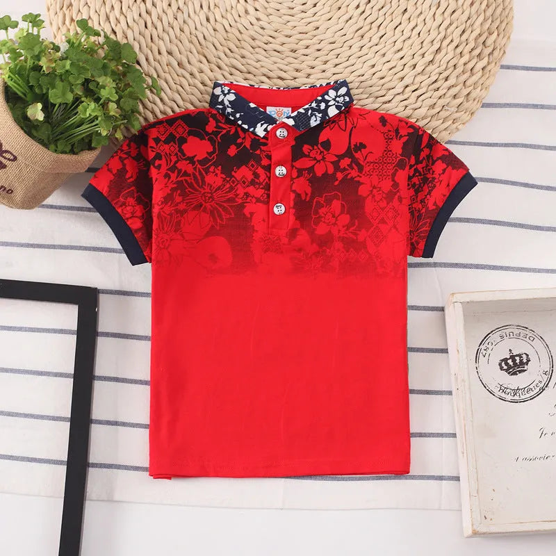 Children's short sleeve cotton shirt with lapel collar in solid colours