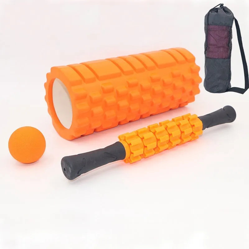 33cm black foam roller massage stick with six rotating EVA gear pieces