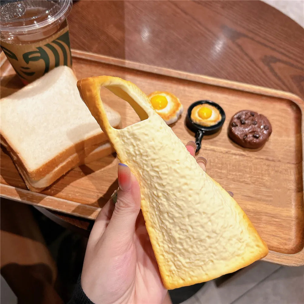 Soft silicone toast bread phone case anti-drop for iPhone 11-15 Pro Max Plus yellow