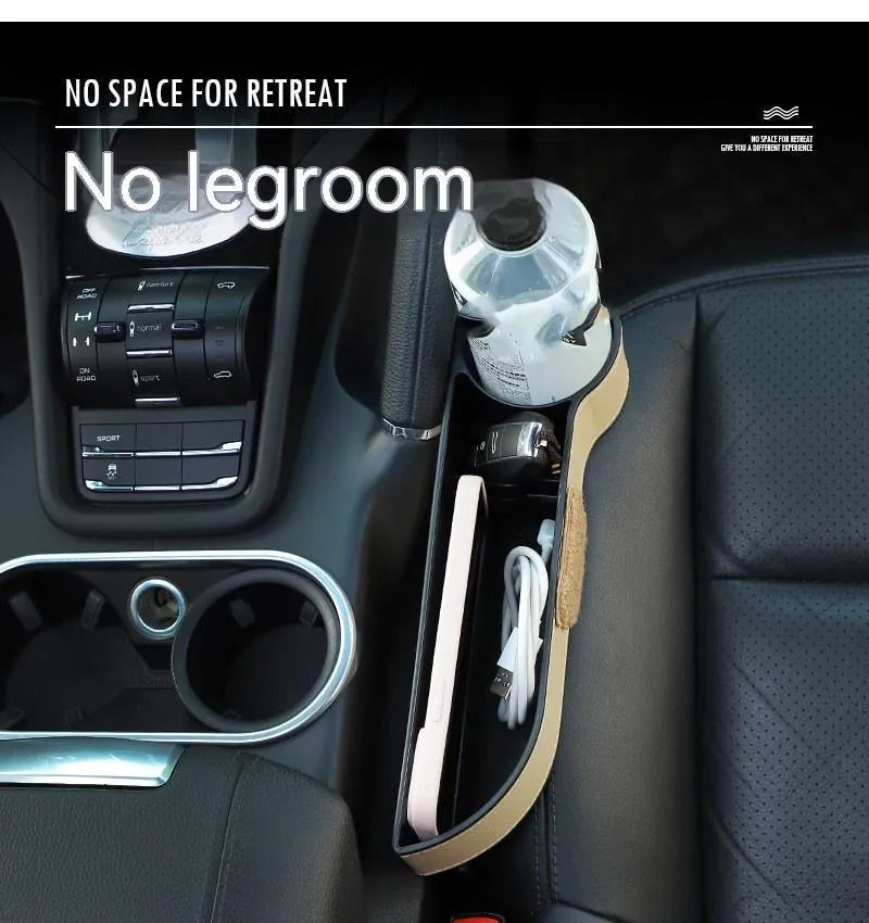 Car seat gap storage box with cartoon bear design in synthetic leather for vehicle organisation