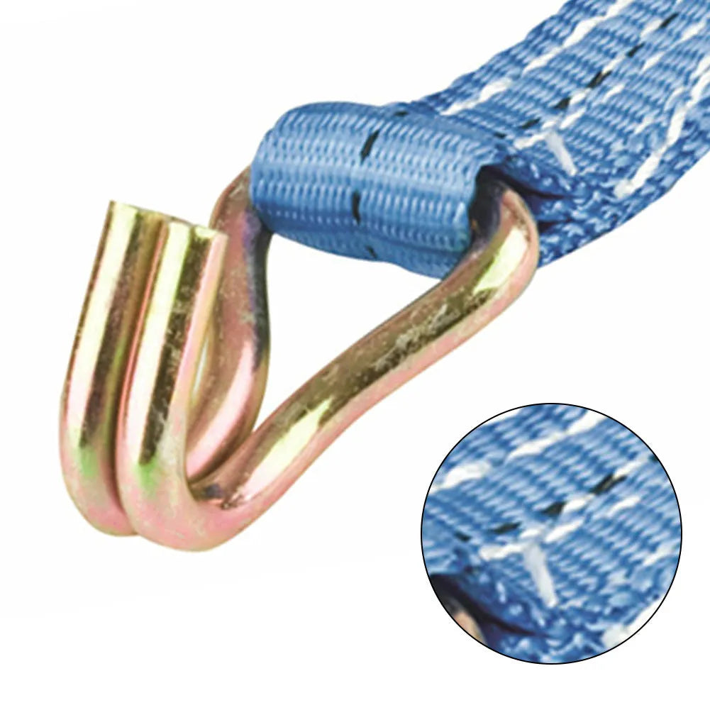 Steel and polyester ratchet tensioner binding strap with double hooks for cargo securement