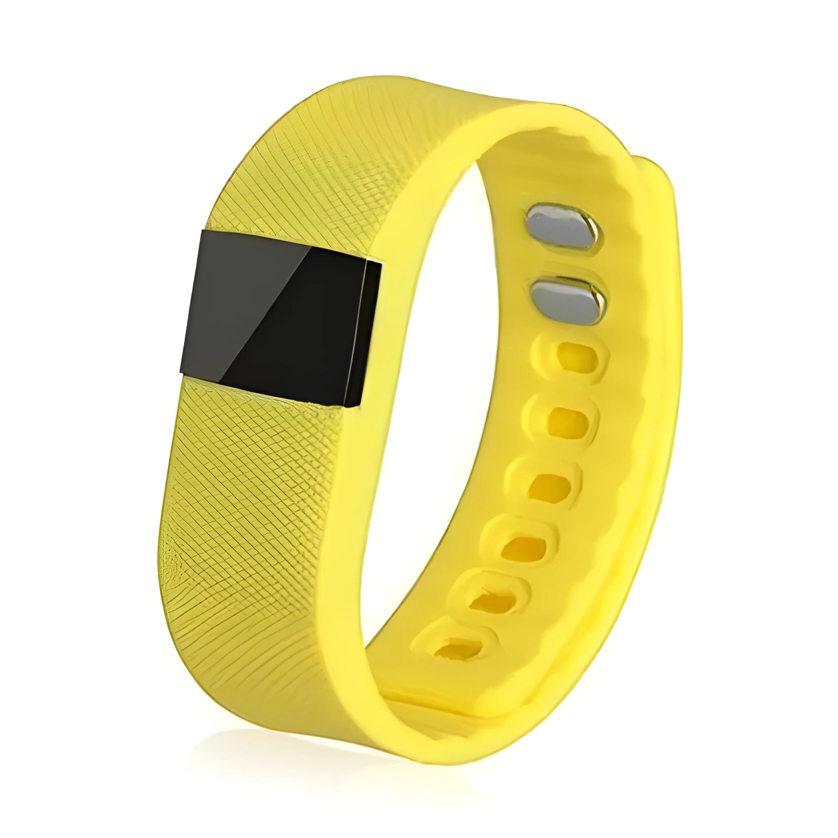 Ordinary plastic bracelet pedometer on wrist showing step counter display