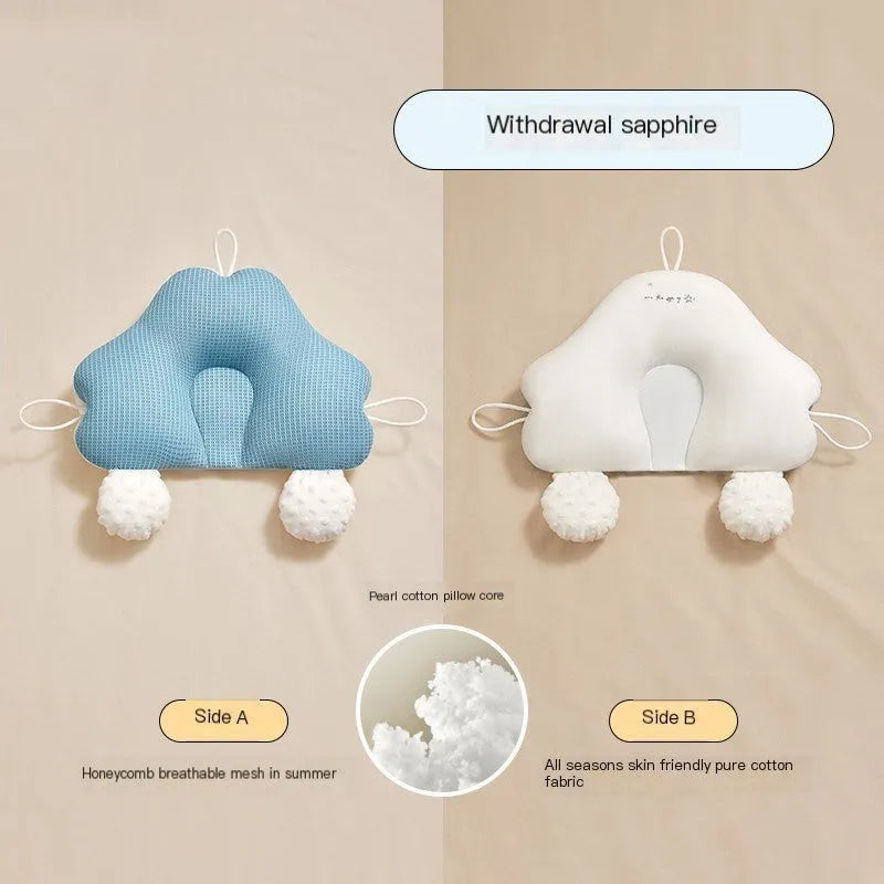 U-shaped baby head shaping correction pillow with pure cotton fabric in blue white colour
