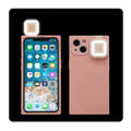 iPhone 13 phone case with built-in ring flash light for selfie photography in pink colour