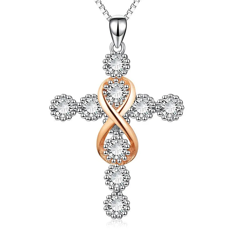 Women's alloy cross and number 8 pendant necklace on adjustable box chain