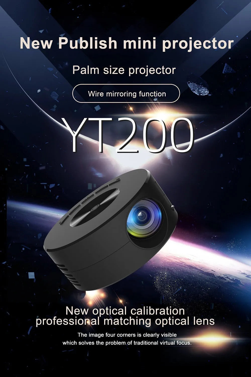Household portable small wired mobile phone projector in white, 100mm by 47mm