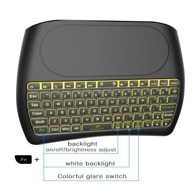 Black D8 Pro wireless mini keyboard with integrated touchpad and multimedia keys