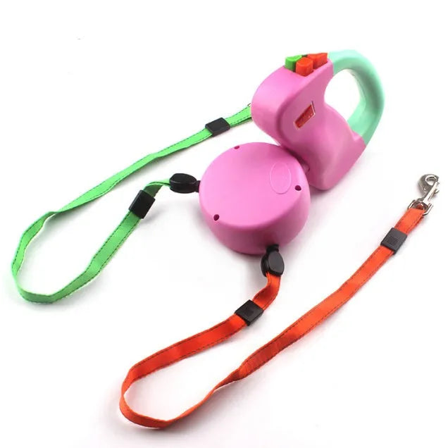 Retractable dog walking leash with 3 metre nylon rope, automatic mechanism, shown in black, pink, or grey