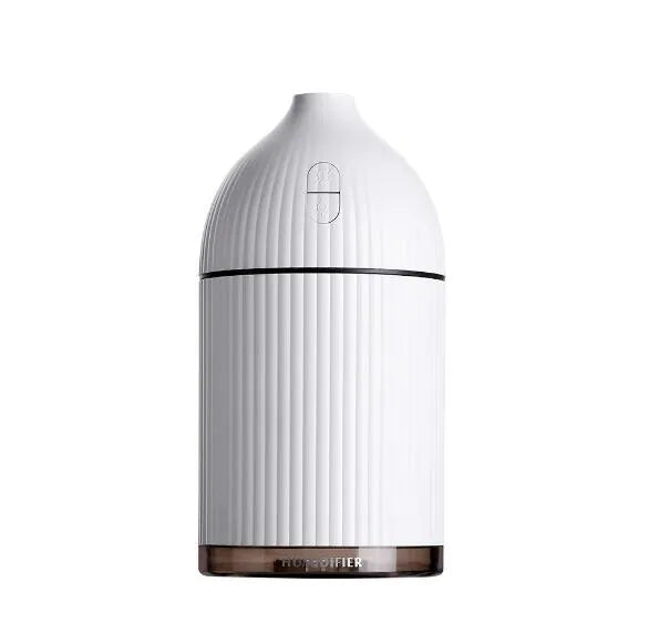White ultrasonic aromatherapy diffuser with LED light, 300ml capacity, USB powered