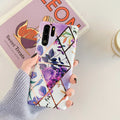 Huawei phone case with white floral lattice pattern on blue background
