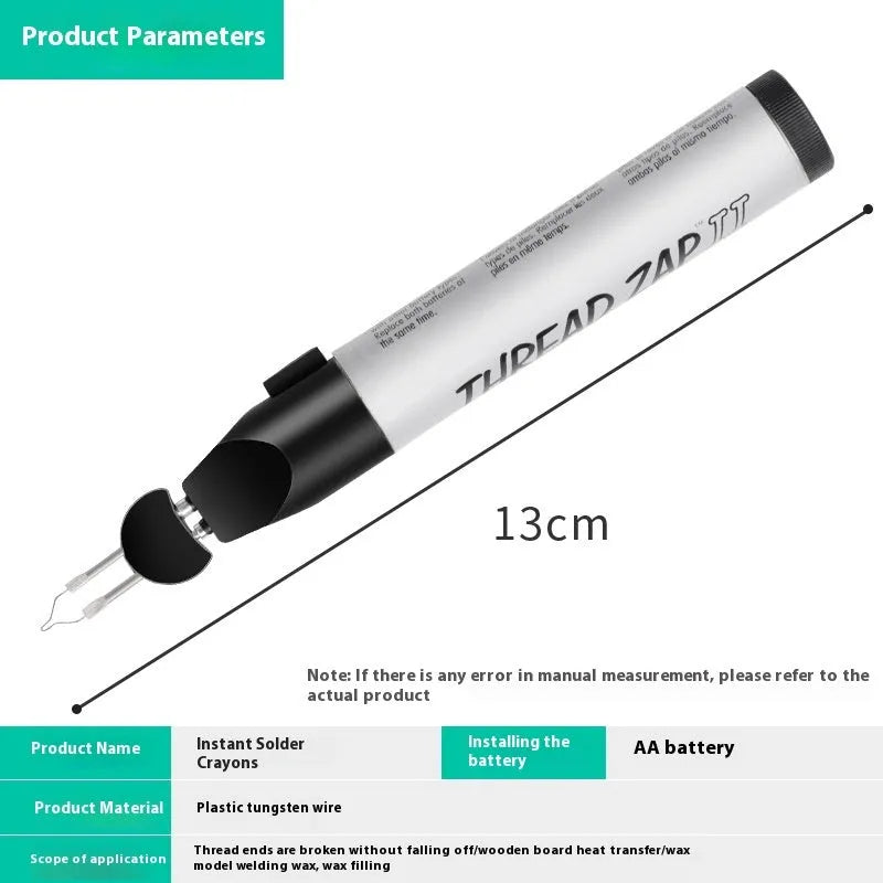 Handheld battery-powered instant welding crayon with plastic tungsten wire for leather and wax repair