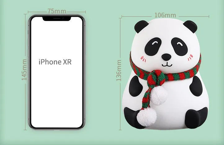Panda-shaped silicone night light with plated decorative details and USB charging cable