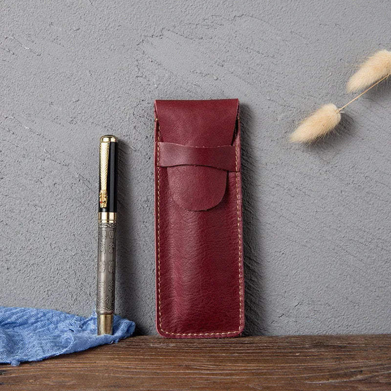 Vintage leather pencil case in square design showing black and brown colour options