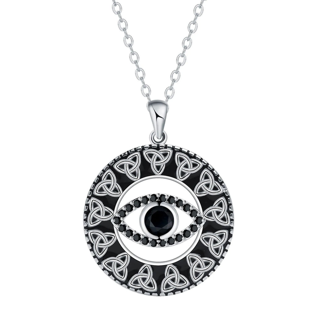 Copper electroplated Devil's Eye pendant necklace with a cross chain for women.