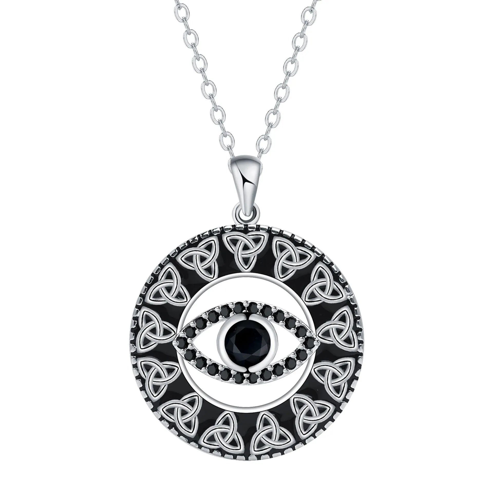 Copper electroplated Devil's Eye pendant necklace with a cross chain for women.
