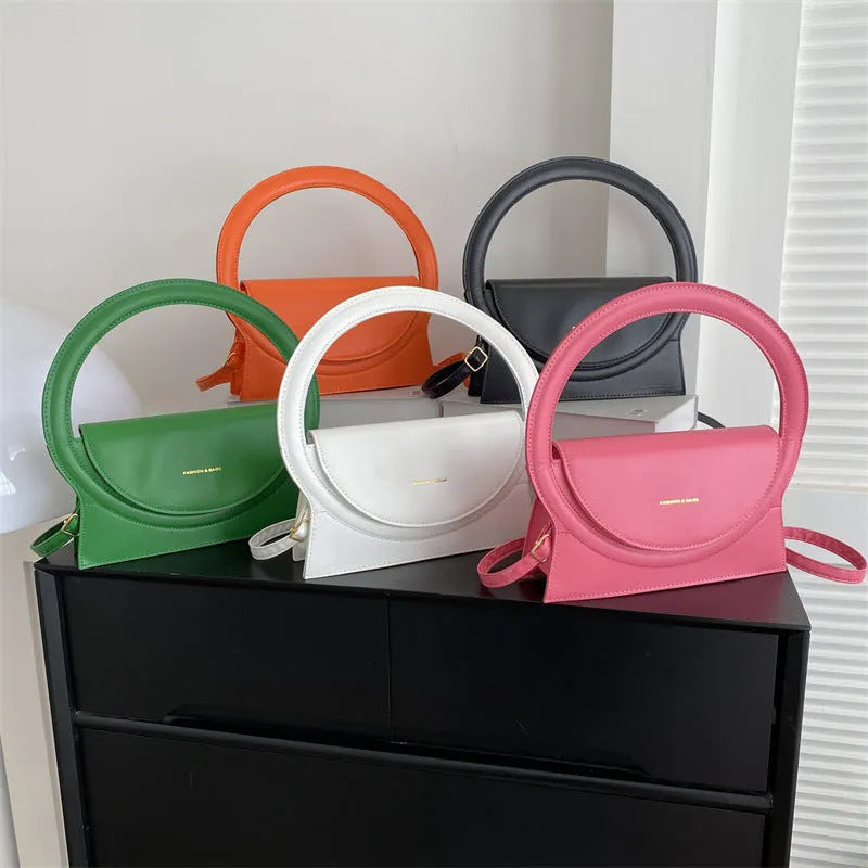 Horizontal square PU leather messenger bag with shoulder strap and stitching detail