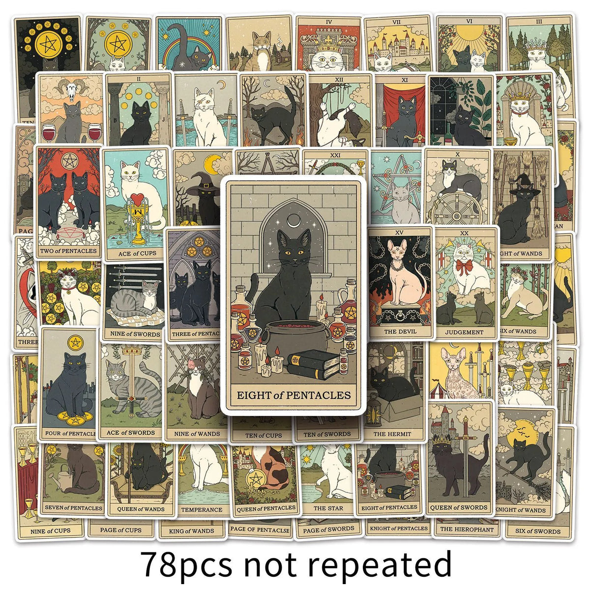 78 tarot card waterproof luggage stickers in cute style, offset printed, colour 78 tarot cards-535