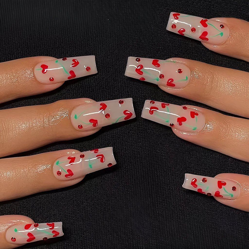 French red diamond and cherry design nail art stickers pack with 24 sheets and glue