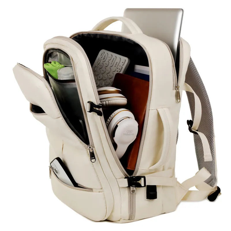 Waterproof Oxford cloth business travel backpack with multiple pockets showing black colour option
